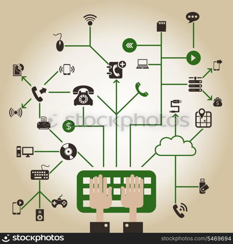 Electronics in a computer network. A vector illustration