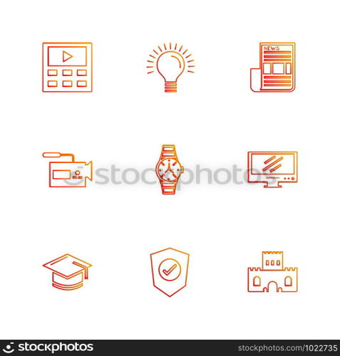 electronics , technology , study , education , science , computer , laptop , graph , bulb, camera , target , cd , video , media , icon, vector, design,  flat,  collection, style, creative,  icons