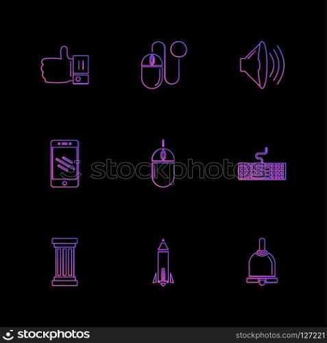 electronics , technology , study , education , science , computer , laptop , graph , bulb, camera , target , cd , video , media , icon, vector, design,  flat,  collection, style, creative,  icons