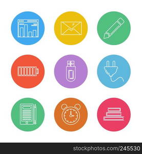 electronics , technology , study , education , science , computer , laptop , graph , bulb, camera , target , cd , video , media , icon, vector, design,  flat,  collection, style, creative,  icons