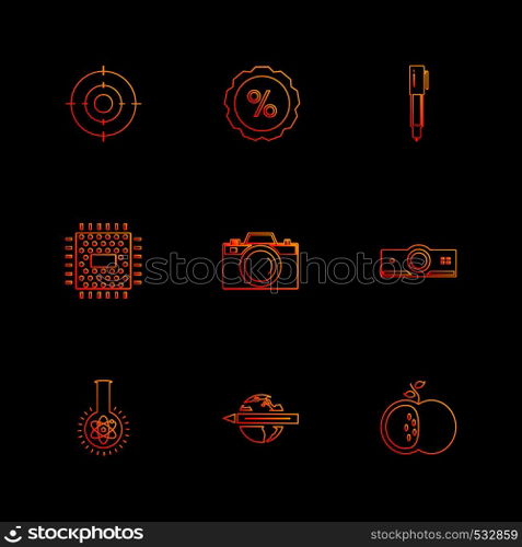 electronics , technology , study , education , science , computer , laptop , graph , bulb, camera , target , cd , video , media , icon, vector, design, flat, collection, style, creative, icons