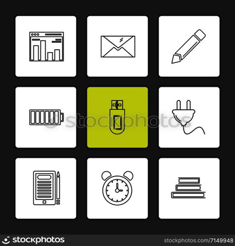 electronics , technology , study , education , science , computer , laptop , graph , bulb, camera , target , cd , video , media , icon, vector, design,  flat,  collection, style, creative,  icons