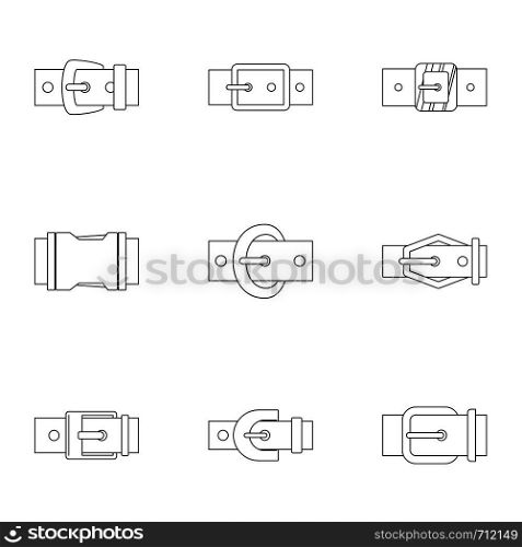Elegance belt buckle icon set. Outline set of 9 elegance belt buckle vector icons for web isolated on white background. Elegance belt buckle icon set, outline style