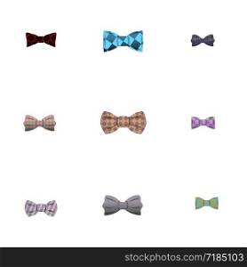 Elegance bow tie icon set. Cartoon set of 9 elegance bow tie vector icons for web design isolated on white background. Elegance bow tie icon set, cartoon style