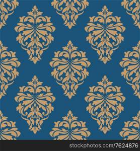 Elegance floral damask seamless pattern with blue background and golden flowers for wallpaper or fabric design