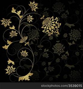 Elegance flower wiht gold leaves on the black background