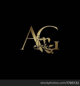 Elegance Luxury deco letter A and G, AG golden logo vector design, alphabet font initial in art decoration.