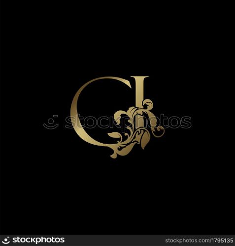 Elegance Luxury deco letter C and I, CI golden logo vector design, alphabet font initial in art decoration.
