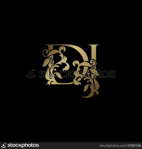 Elegance Luxury deco letter D and J, DJ golden logo vector design, alphabet font initial in art decoration.