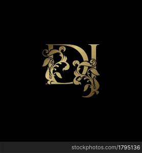 Elegance Luxury deco letter D and J, DJ golden logo vector design, alphabet font initial in art decoration.