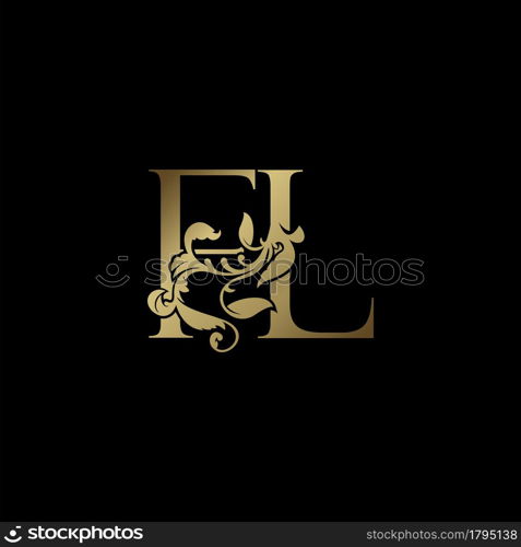 Elegance Luxury deco letter F and L, FL golden logo vector design, alphabet font initial in art decoration.