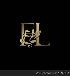 Elegance Luxury deco letter F and L, FL golden logo vector design, alphabet font initial in art decoration.