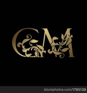 Elegance Luxury deco letter G and M, GM golden logo vector design, alphabet font initial in art decoration.