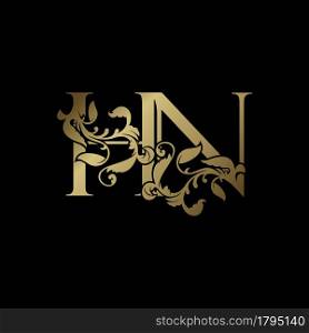 Elegance Luxury deco letter H and N, HN golden logo vector design, alphabet font initial in art decoration.