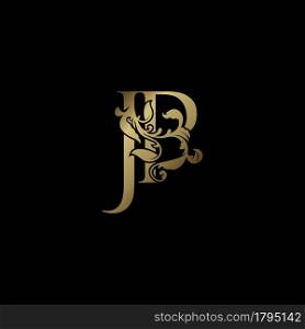 Elegance Luxury deco letter J and P, JP golden logo vector design, alphabet font initial in art decoration.