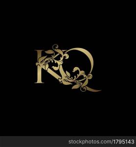 Elegance Luxury deco letter K and Q, KQ golden logo vector design, alphabet font initial in art decoration.