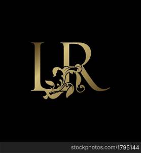 Elegance Luxury deco letter L and R, LR golden logo vector design, alphabet font initial in art decoration.