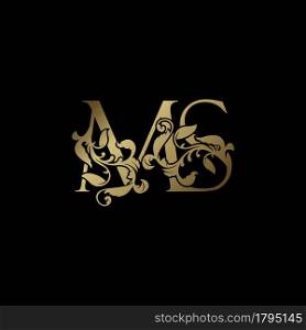 Elegance Luxury deco letter M and S, MS golden logo vector design, alphabet font initial in art decoration.