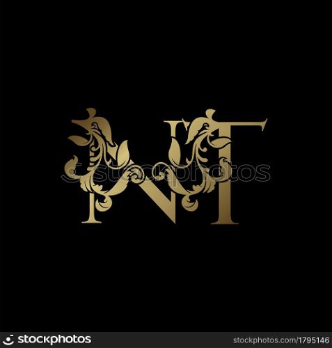 Elegance Luxury deco letter N and T, NT golden logo vector design, alphabet font initial in art decoration.
