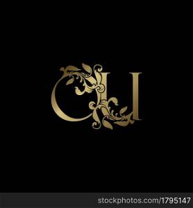 Elegance Luxury deco letter O and U, OU golden logo vector design, alphabet font initial in art decoration.