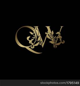 Elegance Luxury deco letter Q and W, QW golden logo vector design, alphabet font initial in art decoration.