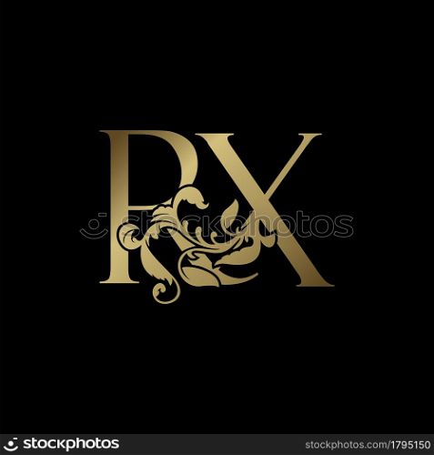 Elegance Luxury deco letter R and X, RX golden logo vector design, alphabet font initial in art decoration.