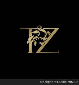 Elegance Luxury deco letter T and Z, TZ golden logo vector design, alphabet font initial in art decoration.