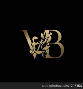 Elegance Luxury deco letter V and B, VB golden logo vector design, alphabet font initial in art decoration.