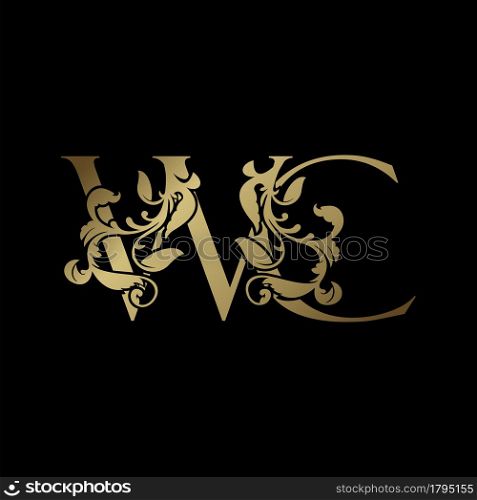 Elegance Luxury deco letter W and C, WC golden logo vector design, alphabet font initial in art decoration.