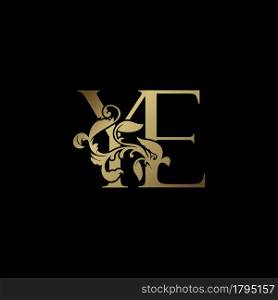 Elegance Luxury deco letter Y and E, YE golden logo vector design, alphabet font initial in art decoration.