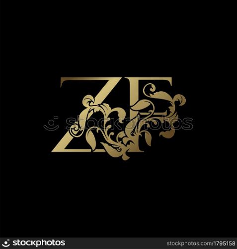 Elegance Luxury deco letter Z and F, ZF golden logo vector design, alphabet font initial in art decoration.