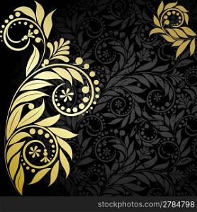 Elegance plant wiht gold leaves on the black background