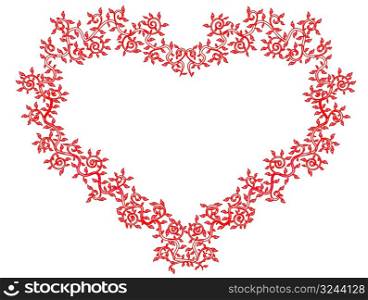 Elegance red heart with curved plants against the white background