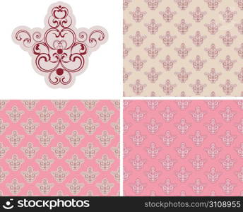 Elegance seamless backgrounds with 3 color combinations and element isolated on white