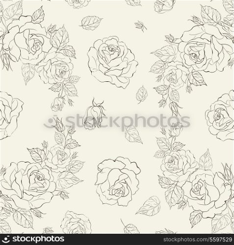 Elegance seamless pattern with flowers roses. Vector floral illustration in vintage style.