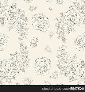 Elegance seamless pattern with flowers roses. Vector floral illustration in vintage style.