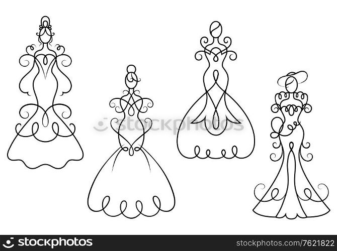 Elegance woman dresses in retro style foe wedding ceremony design