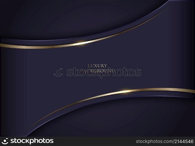 Elegant 3D abstract background dark purple curved shape with golden line and space for your text. Luxury style. Vector illustration
