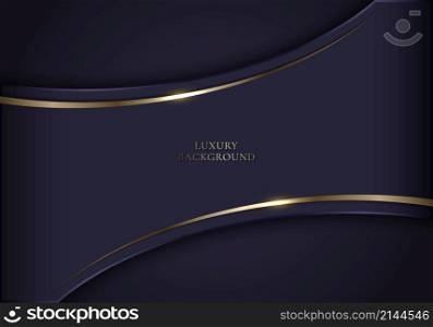 Elegant 3D abstract background dark purple curved shape with golden line and space for your text. Luxury style. Vector illustration