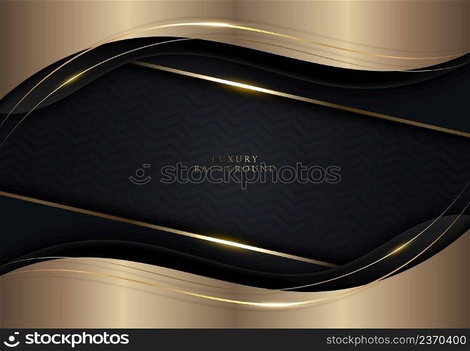 Elegant 3D abstract background golden wave shape with gold thread lines on black background. Luxury style. Vector illustration