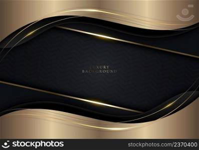 Elegant 3D abstract background golden wave shape with gold thread lines on black background. Luxury style. Vector illustration