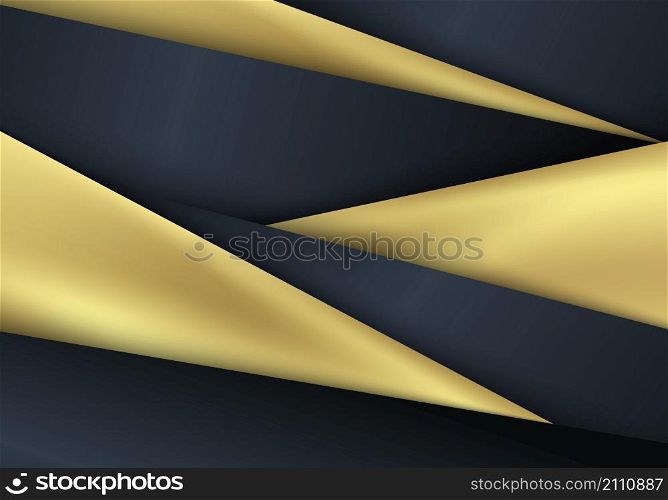 Elegant 3D abstract blue and golden stripes shapes diagonal overlapping layered pattern background luxury style. Vector illustration