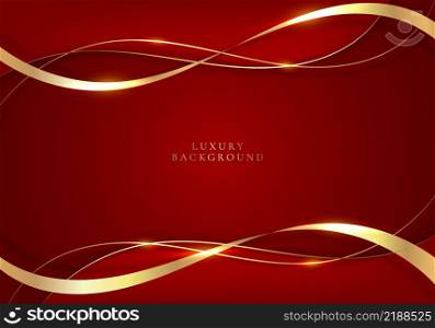Elegant 3D abstract golden ribbon and wave lines on red background with space for your text. Luxury style. You can use for chinese new year and valentine day banner, card, poster, flyer, etc