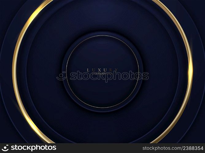 Elegant 3D golden circles with blue circle and lighting on dark background. Luxury style. Vector illustration