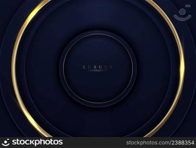 Elegant 3D golden circles with blue circle and lighting on dark background. Luxury style. Vector illustration