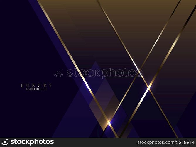 Elegant abstract 3D golden diagonal lines lighting with dark brown triangles shapes overlapping background. Luxury style. Vector graphic illustration