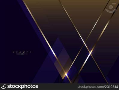 Elegant abstract 3D golden diagonal lines lighting with dark brown triangles shapes overlapping background. Luxury style. Vector graphic illustration