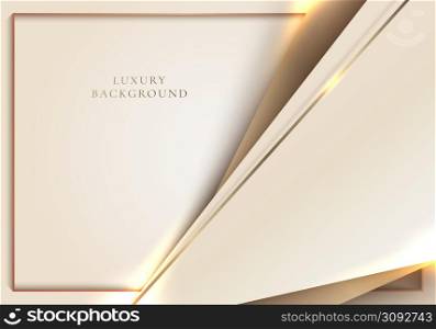 Elegant abstract 3D golden diagonal lines lighting with light brown triangles shapes overlapping background. Luxury style. Vector graphic illustration