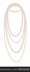 Elegant accessories for women, isolated pearl necklace with row of beads. Jewelry and decoration, adornment and vintage fashionable shiny item. Glamour and luxury bijouterie. Vector in flat style. Vintage pearl necklace for women, accessories