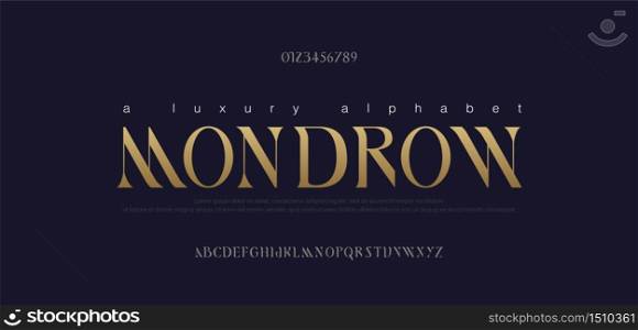 Elegant alphabet letters font set. Classic Gold Lettering Typography Fonts regular uppercase and number. vector illustration